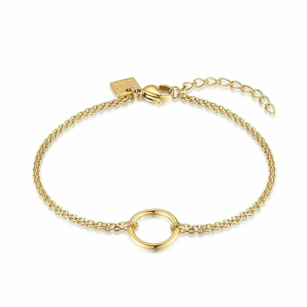 Bracelets | Gold Coloured Stainless Steel Bracelet, Double Chain, Open Circle Bracelets Bracelets