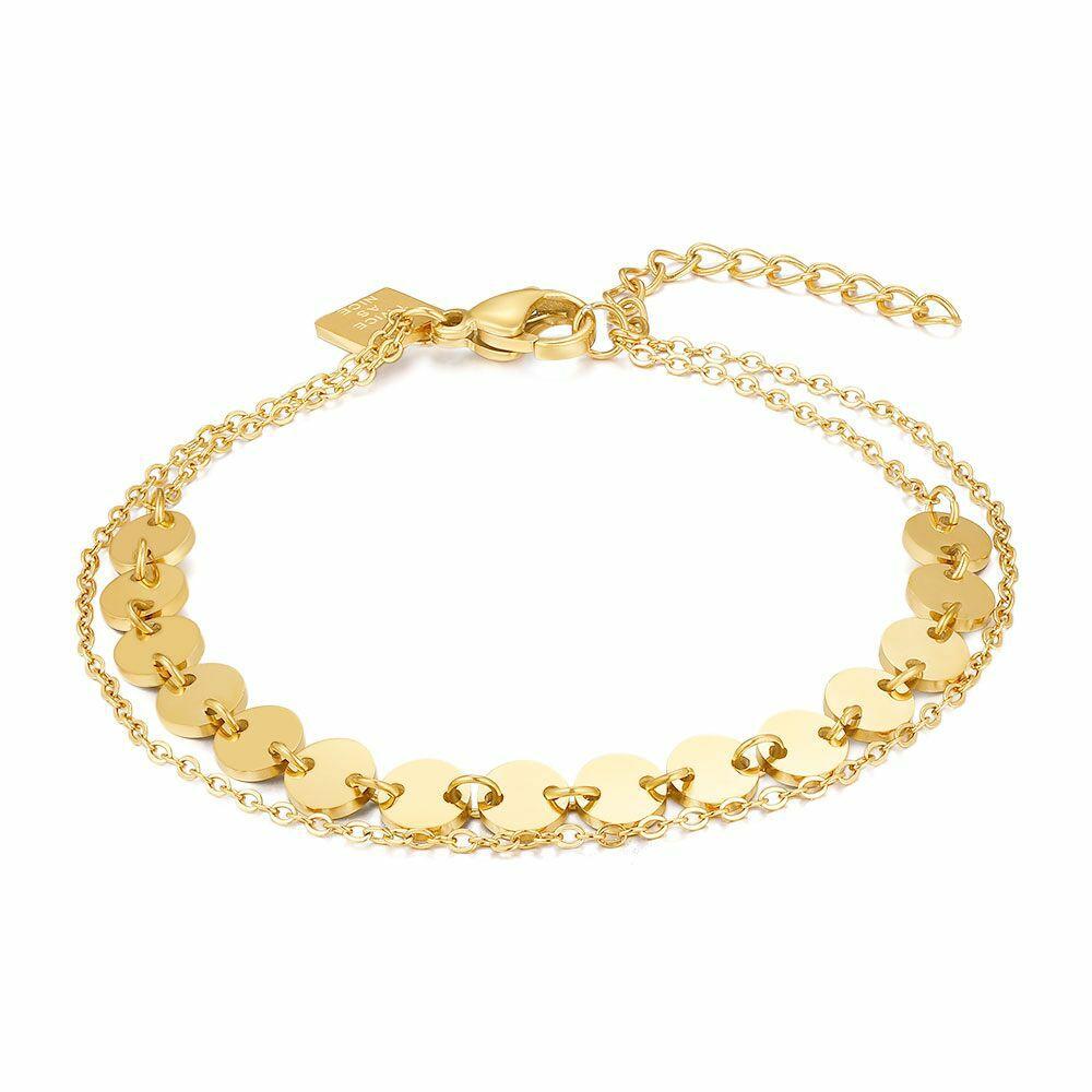 Bracelets | Gold Coloured Stainless Steel Bracelet, Double Chain, Rounds Bracelets Bracelets