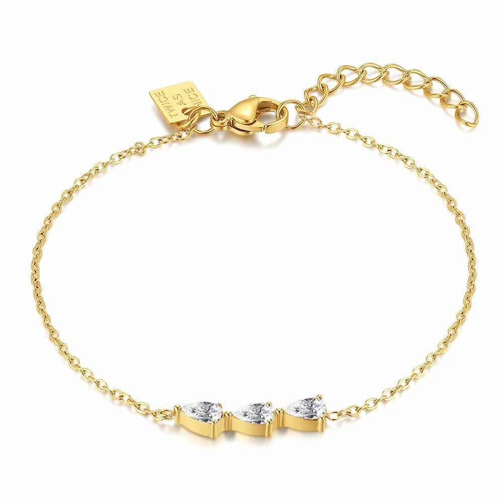 Bracelets | Gold Coloured Stainless Steel Bracelet, Drops, Crystals Bracelets Bracelets