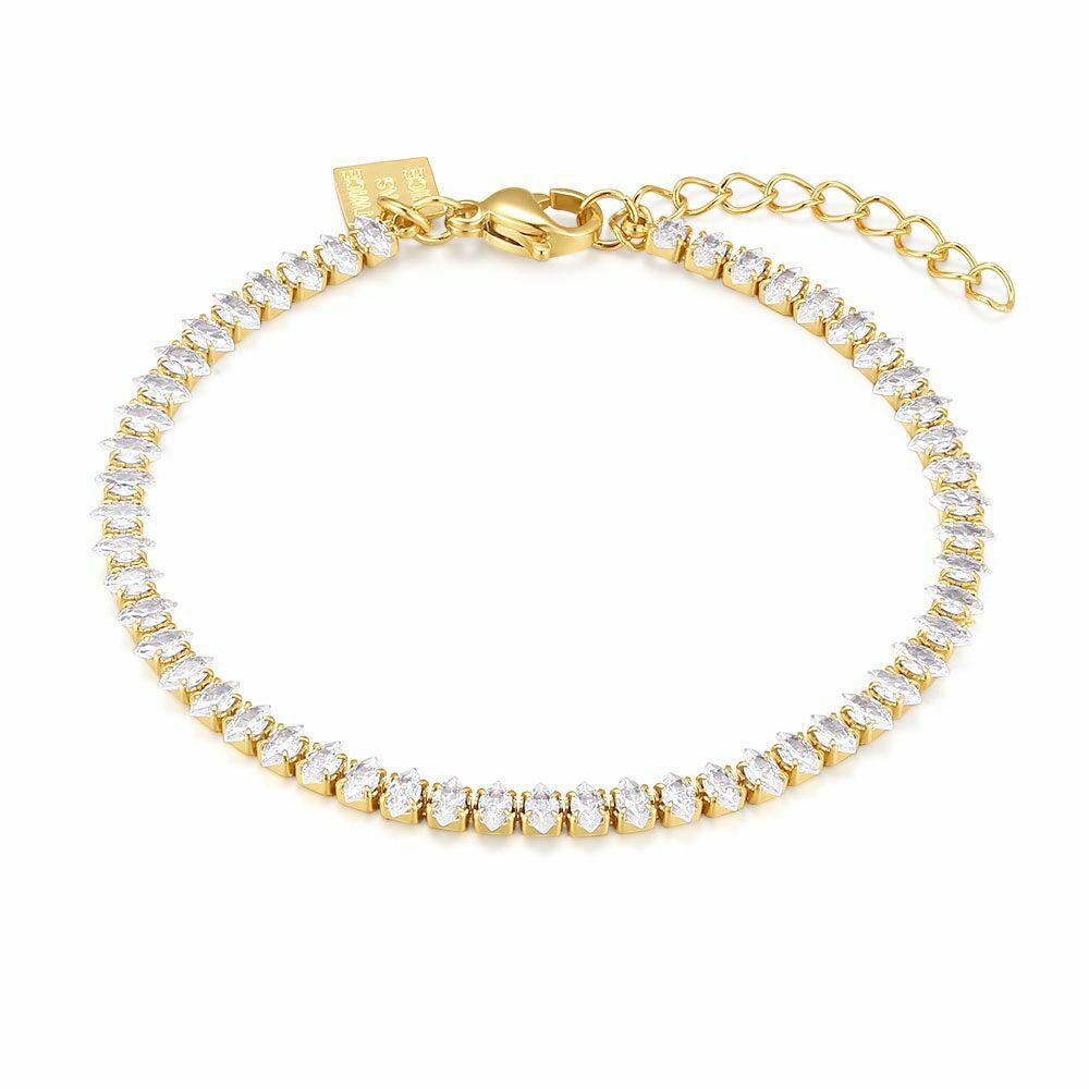 Bracelets | Gold Coloured Stainless Steel Bracelet, Ellipses, Stones Bracelets Bracelets