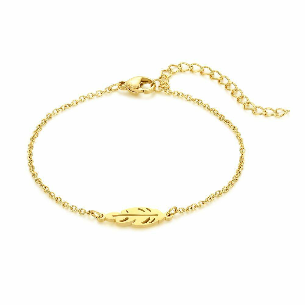 Bracelets | Gold Coloured Stainless Steel Bracelet, Feather Bracelets Bracelets