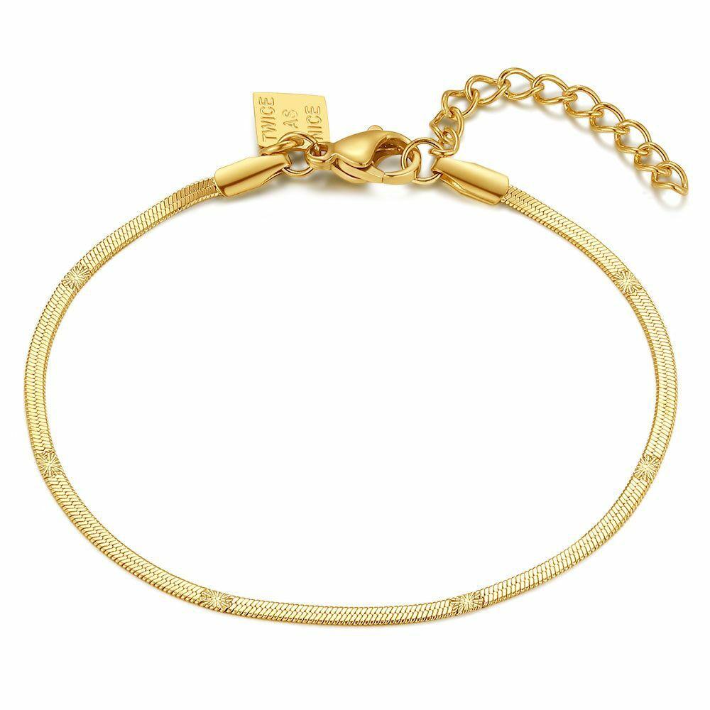 Bracelets | Gold Coloured Stainless Steel Bracelet, Flat Snake Chain Bracelets Bracelets