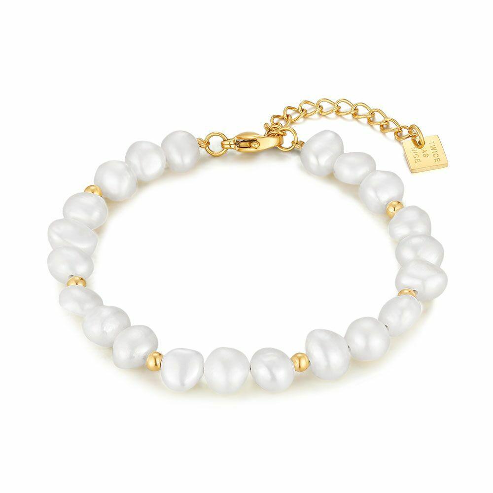 Bracelets | Gold Coloured Stainless Steel Bracelet, Freshwater Pearls, Adjustable Bracelets Bracelets