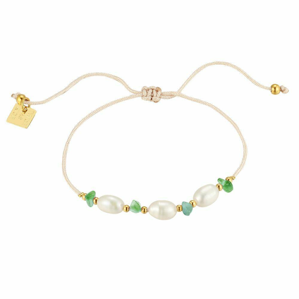 Bracelets | Gold Coloured Stainless Steel Bracelet, Green Aventurine And Pearls Bracelets Bracelets