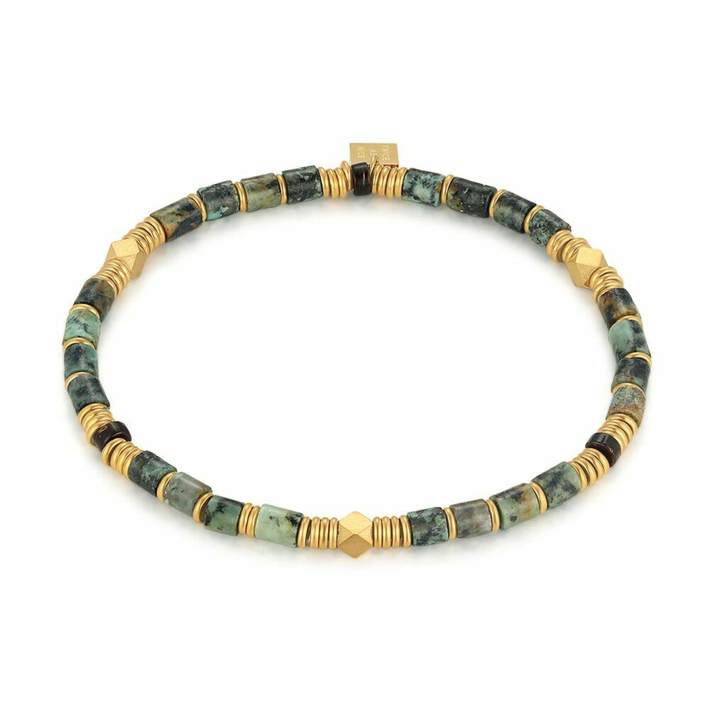 Bracelets | Gold Coloured Stainless Steel Bracelet, Green-Black Stones Bracelets Bracelets