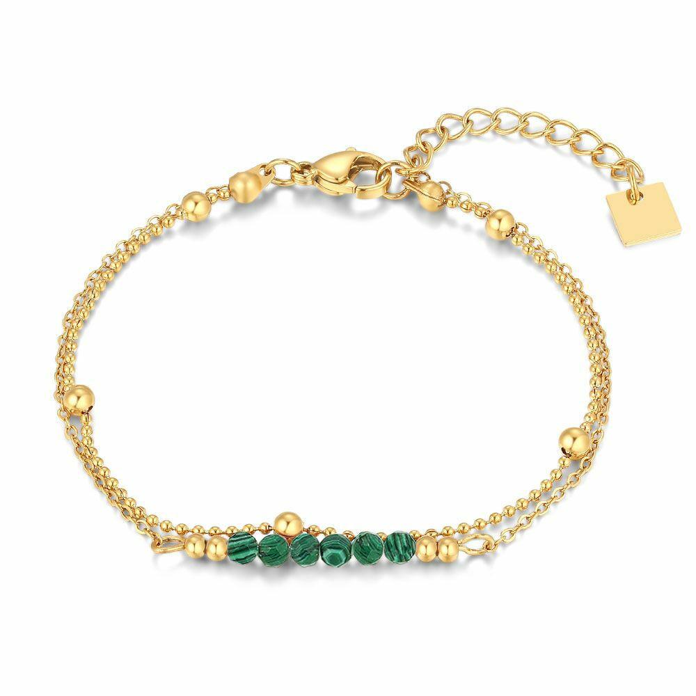 Bracelets | Gold Coloured Stainless Steel Bracelet, Green-Black Stones Bracelets Bracelets