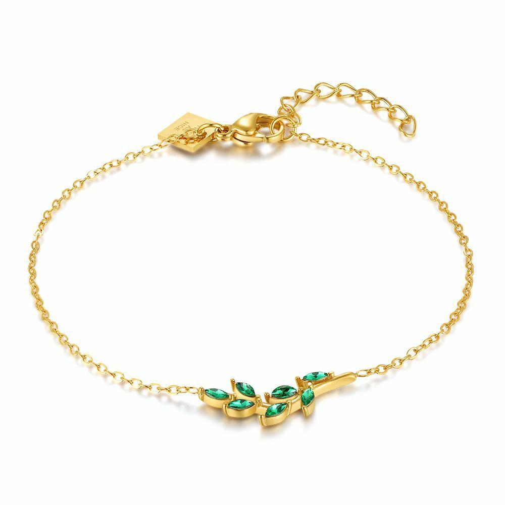 Bracelets | Gold Coloured Stainless Steel Bracelet, Green Branch Bracelets Bracelets