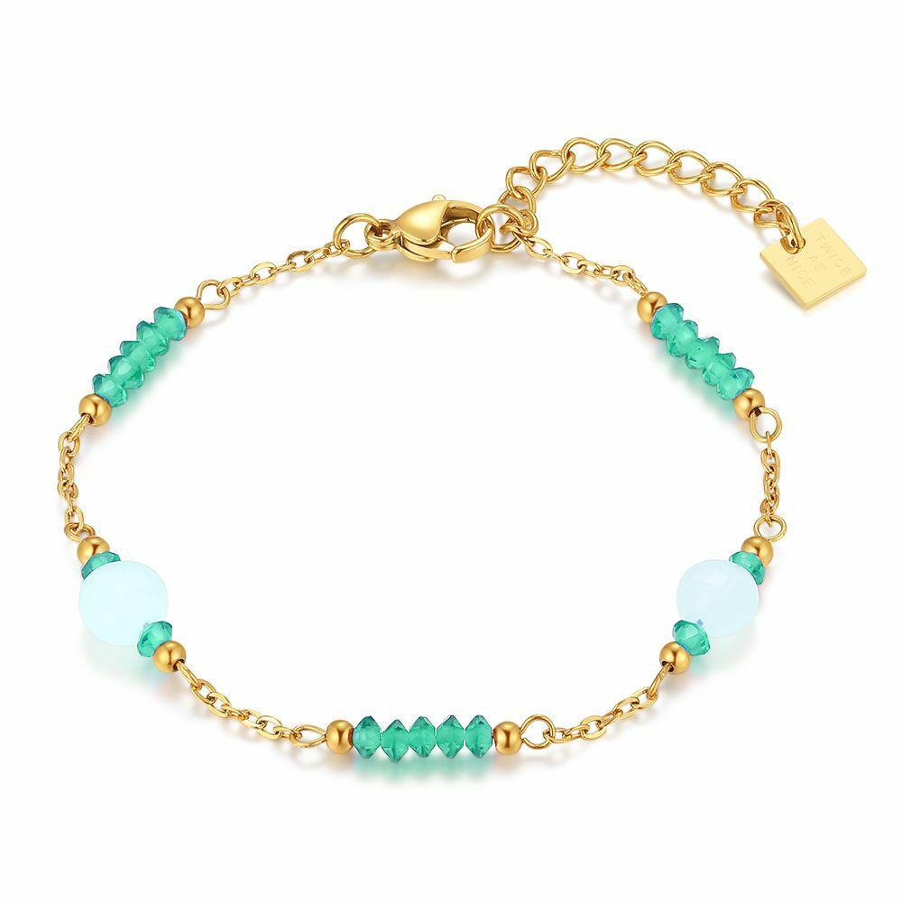 Bracelets | Gold Coloured Stainless Steel Bracelet, Green Semi-Precious Stones Bracelets Bracelets