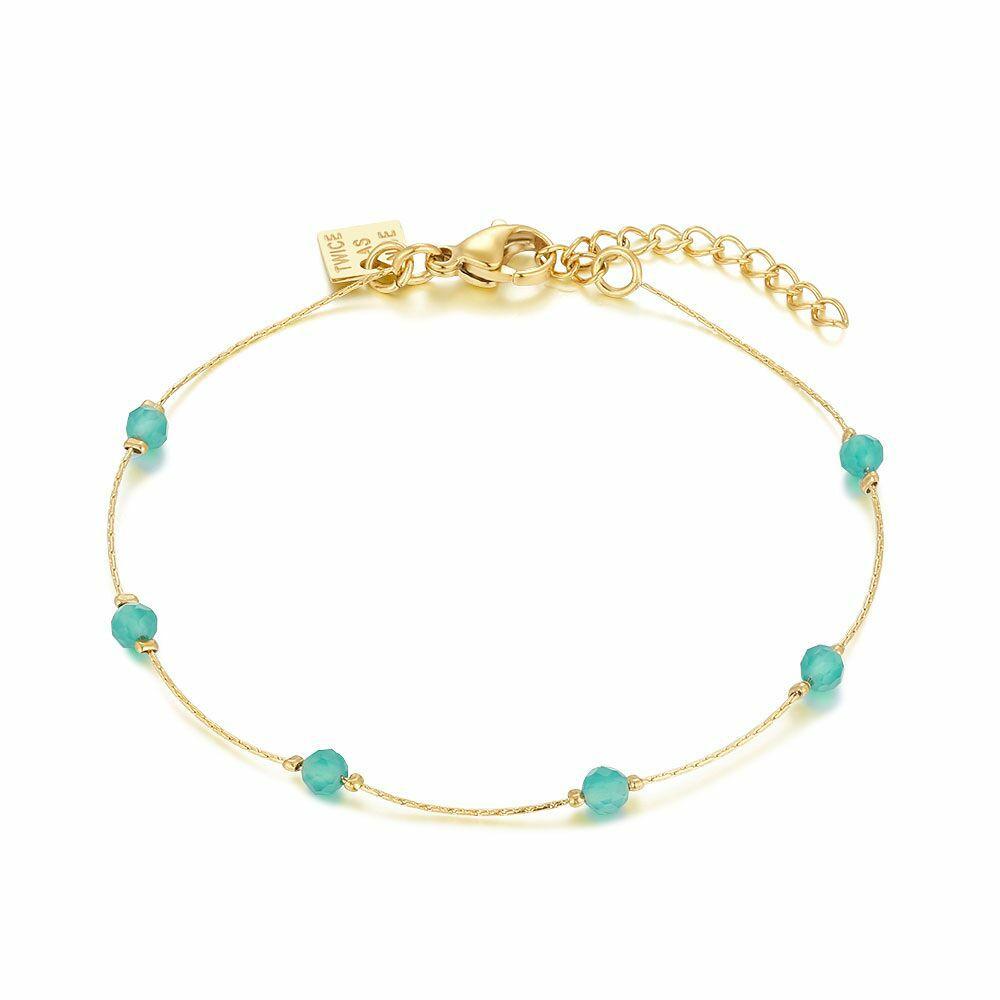 Bracelets | Gold Coloured Stainless Steel Bracelet, Green Stones Bracelets Bracelets