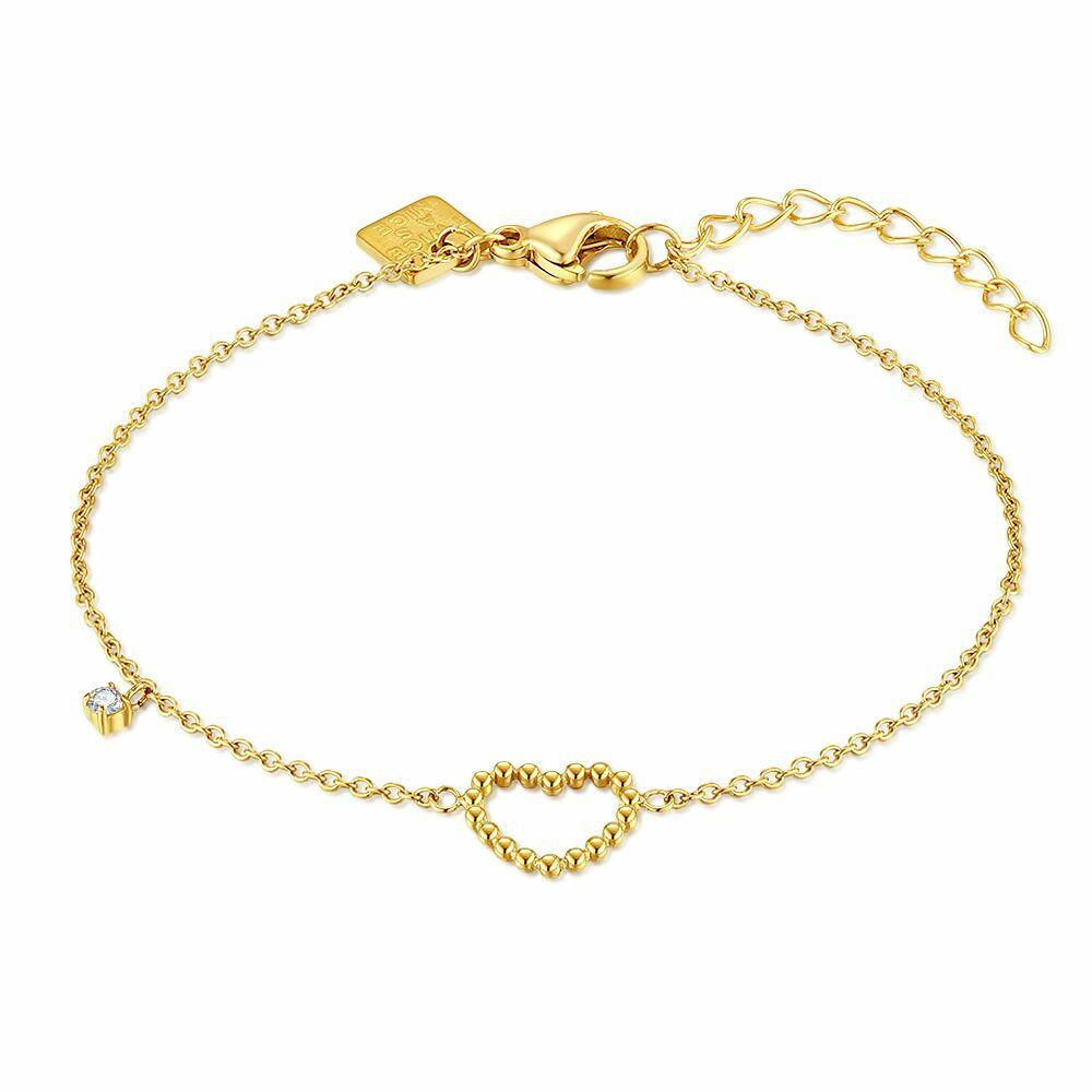 Bracelets | Gold Coloured Stainless Steel Bracelet, Heart And Stone Bracelets Bracelets