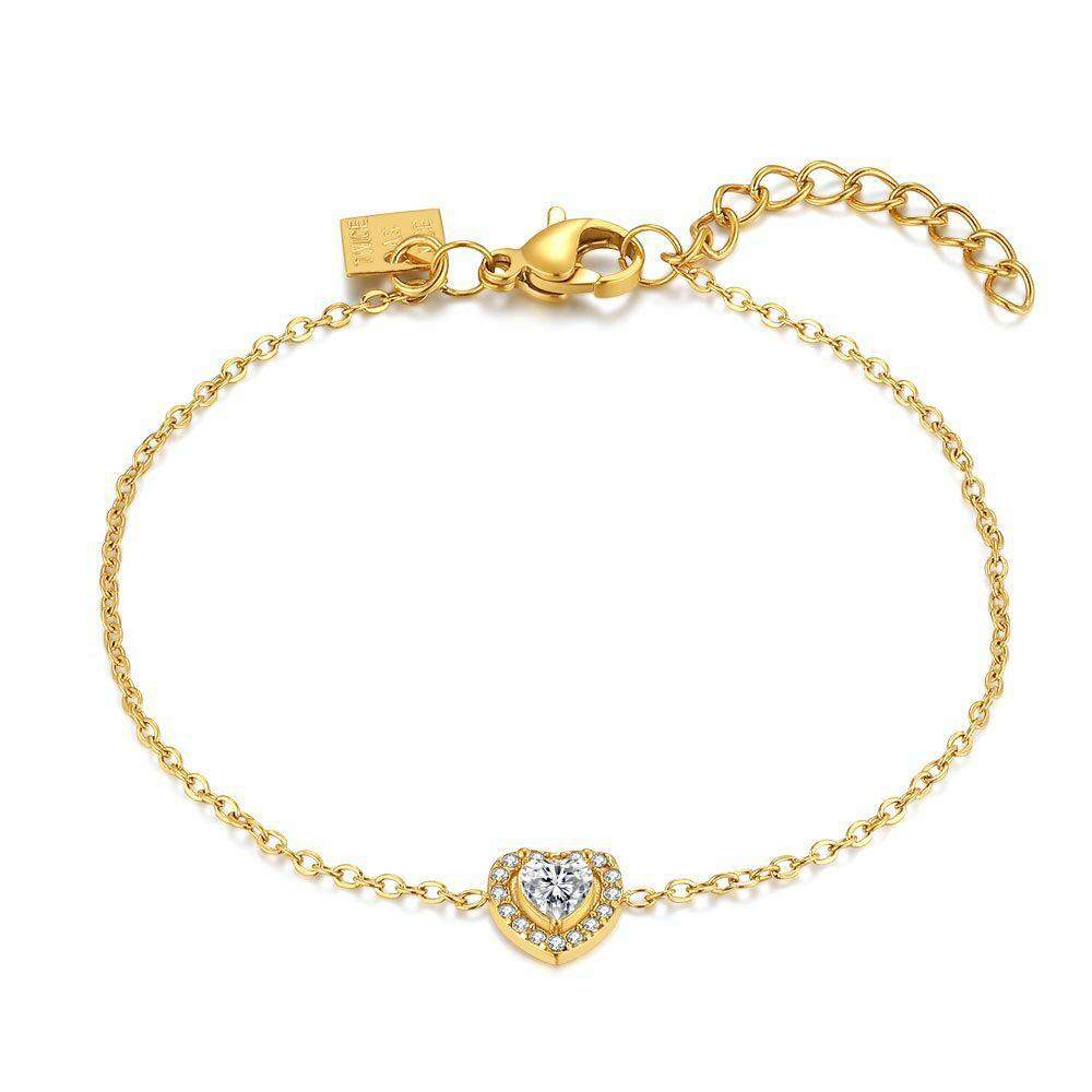 Bracelets | Gold Coloured Stainless Steel Bracelet, Heart, Crystals Bracelets Bracelets