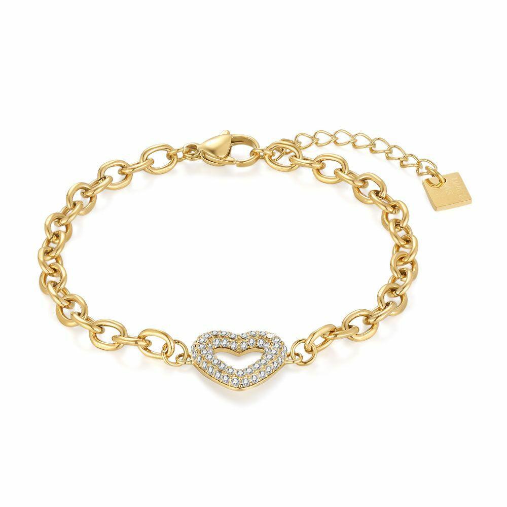 Bracelets | Gold Coloured Stainless Steel Bracelet, Heart, Stones Bracelets Bracelets