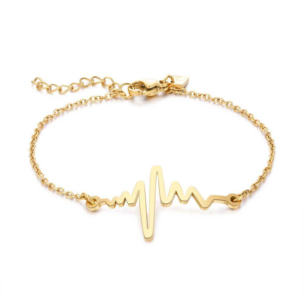 Bracelets | Gold Coloured Stainless Steel Bracelet, Heartbeat Bracelets Bracelets