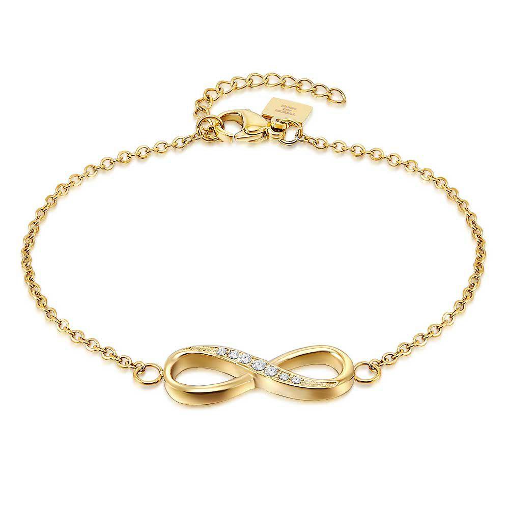 Bracelets | Gold Coloured Stainless Steel Bracelet, Infinity, White Crystals Bracelets Bracelets