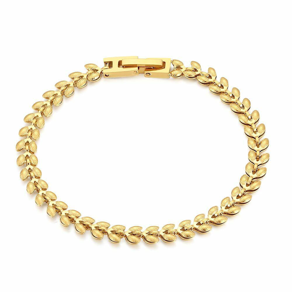 Bracelets | Gold Coloured Stainless Steel Bracelet, Leaves Bracelets Bracelets