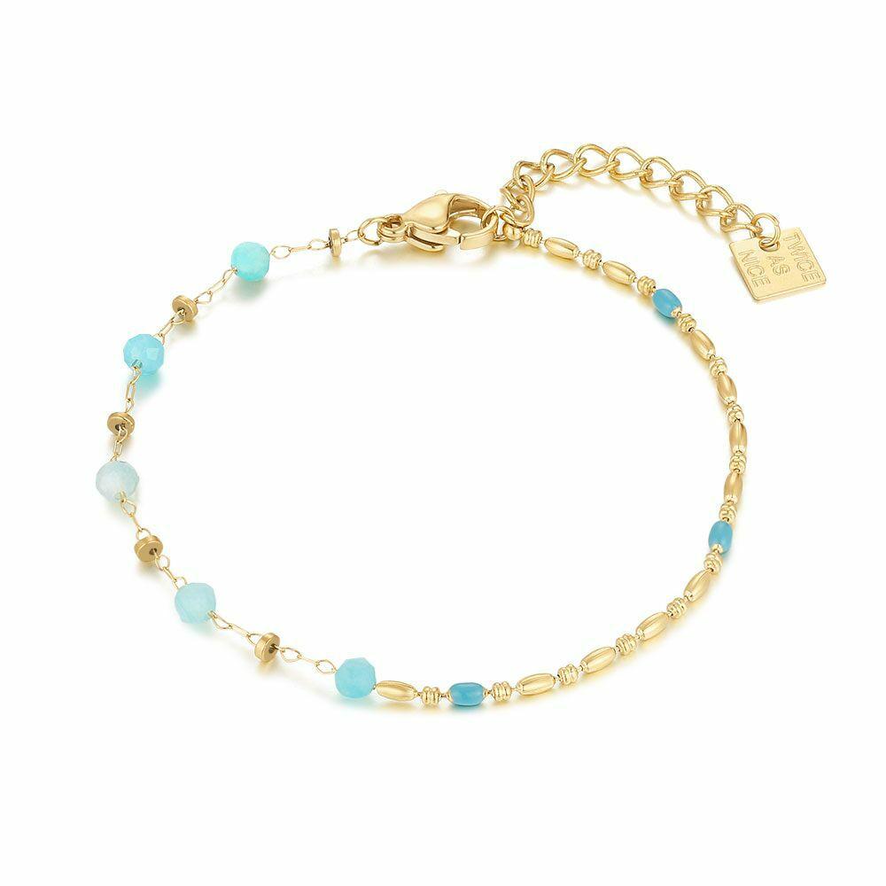 Bracelets | Gold Coloured Stainless Steel Bracelet, Light Blue Beads Bracelets Bracelets