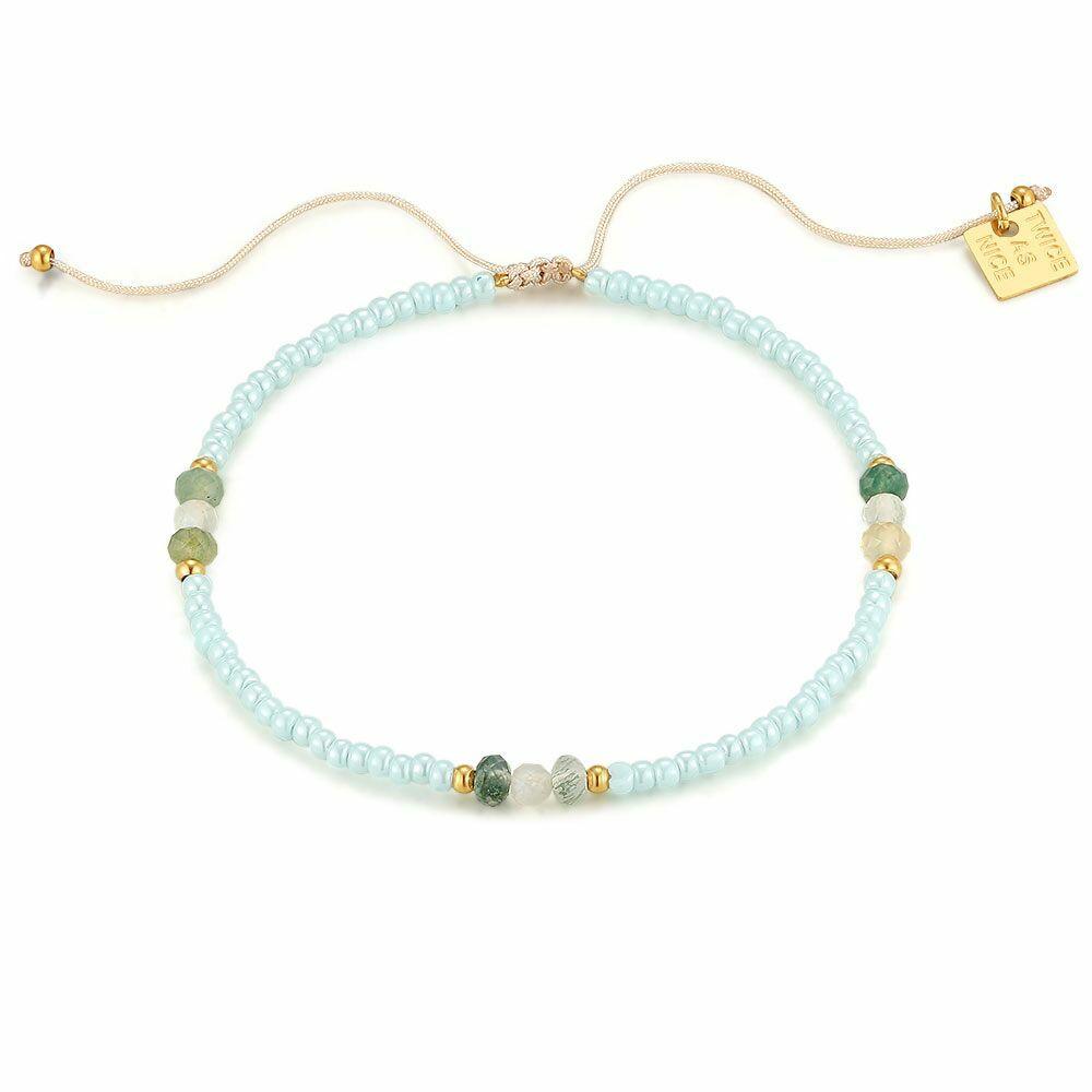 Bracelets | Gold Coloured Stainless Steel Bracelet, Light Blue, Green And White Bracelets Bracelets