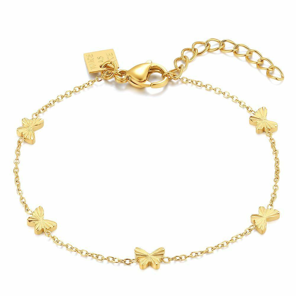 Bracelets | Gold Coloured Stainless Steel Bracelet, Little Butterflies Bracelets Bracelets