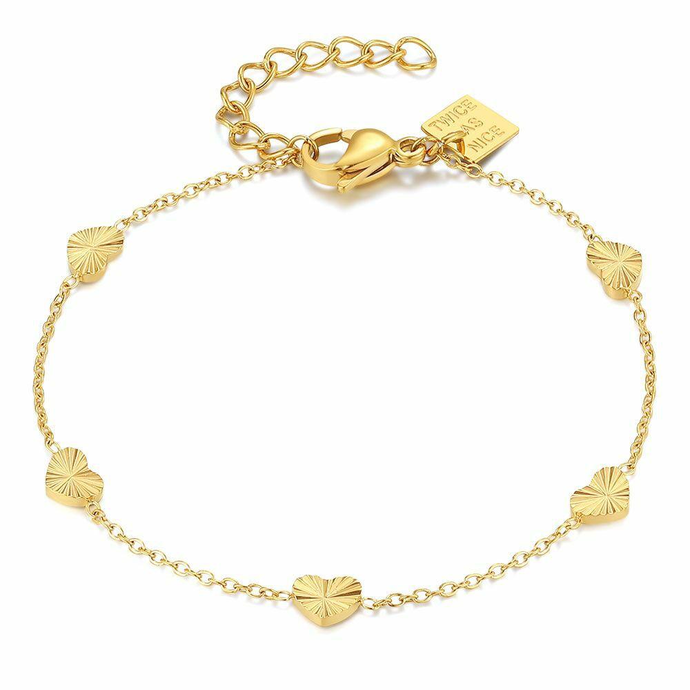 Bracelets | Gold Coloured Stainless Steel Bracelet, Little Hearts Bracelets Bracelets