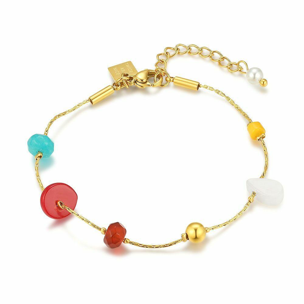 Bracelets | Gold Coloured Stainless Steel Bracelet, Multi Colour Stones Bracelets Bracelets