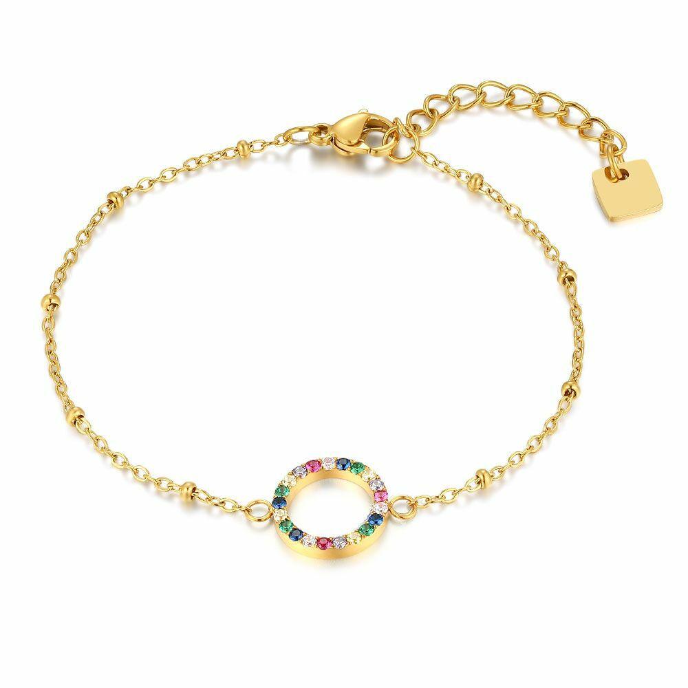 Bracelets | Gold Coloured Stainless Steel Bracelet, Multi Colour Stones Bracelets Bracelets