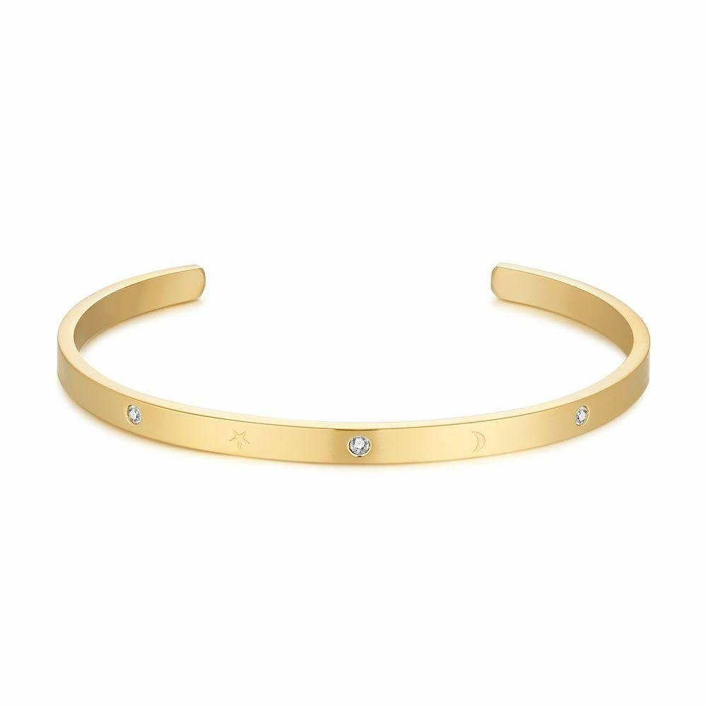 Bracelets | Gold Coloured Stainless Steel Bracelet, Open Bangle, Crystals, Stars, Moon Bracelets Bracelets