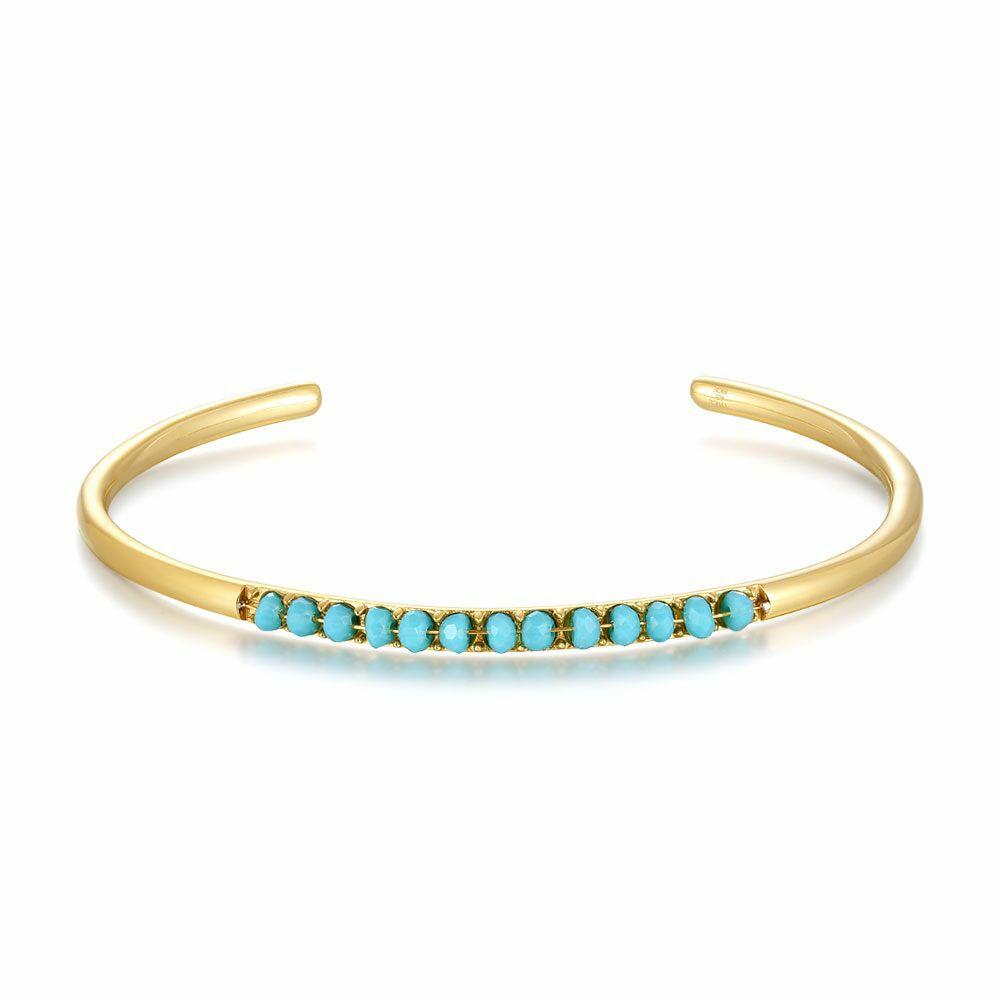 Bracelets | Gold-Coloured Stainless Steel Bracelet, Open Bangle, Turquoise Stones Bracelets Bracelets