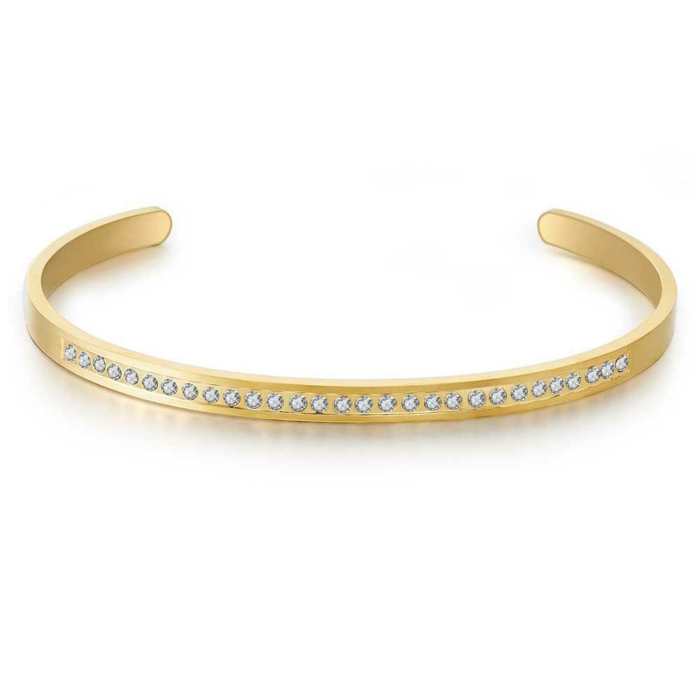 Bracelets | Gold Coloured Stainless Steel Bracelet, Open Bangle With White Crystals Bracelets Bracelets