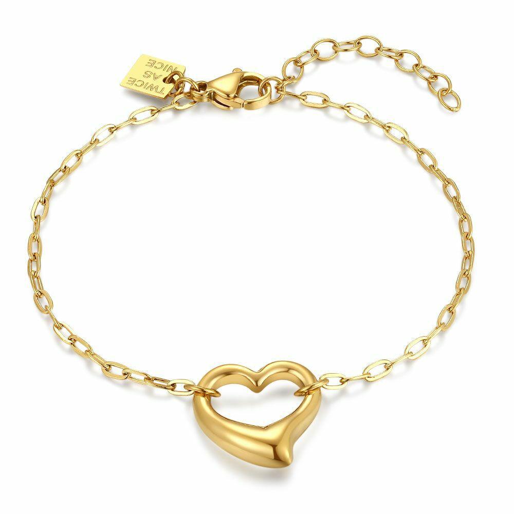 Bracelets | Gold Coloured Stainless Steel Bracelet, Open Heart Bracelets Bracelets