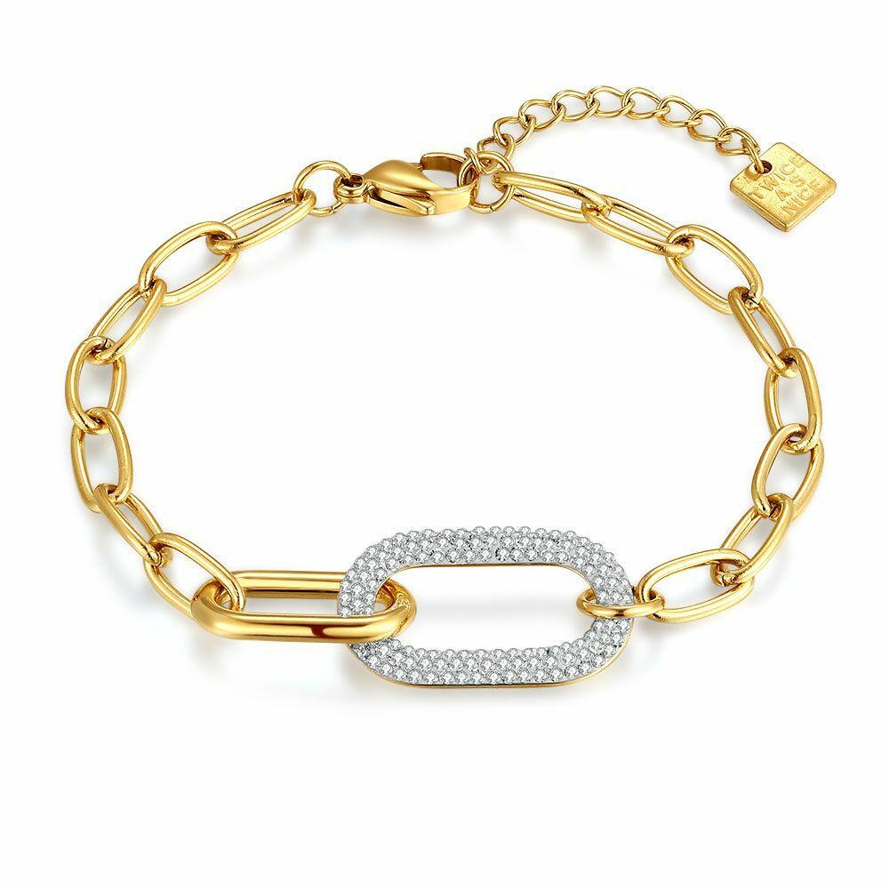 Bracelets | Gold Coloured Stainless Steel Bracelet, Open Oval, Crystals Bracelets Bracelets