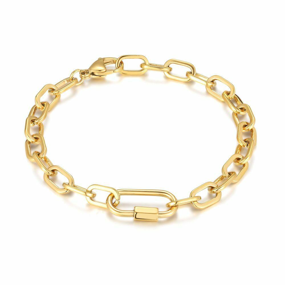 Bracelets | Gold Coloured Stainless Steel Bracelet, Oval Links Bracelets Bracelets