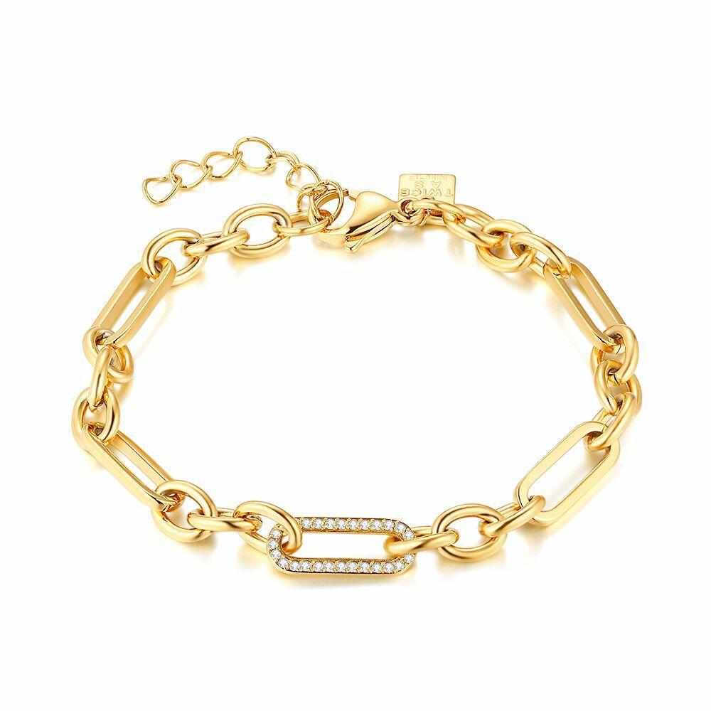 Bracelets | Gold Coloured Stainless Steel Bracelet, Oval Links, Crystals Bracelets Bracelets