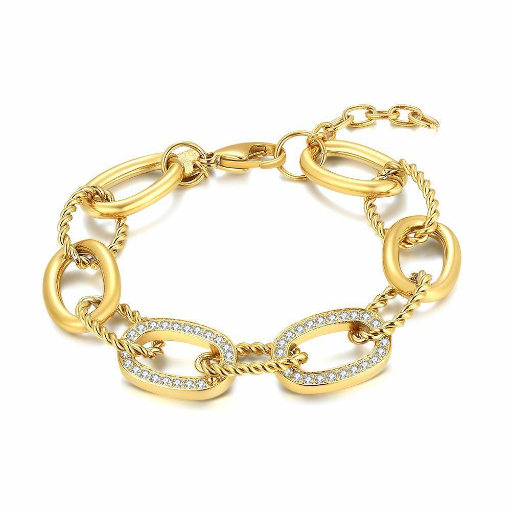 Bracelets | Gold Coloured Stainless Steel Bracelet, Oval Links, Plain/Twisted/With Zirconia Bracelets Bracelets