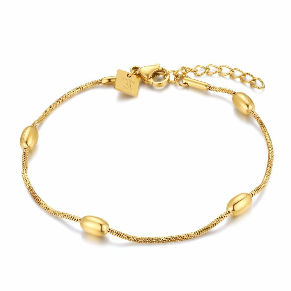 Bracelets | Gold Coloured Stainless Steel Bracelet, Ovals, Snake Chain Bracelets Bracelets