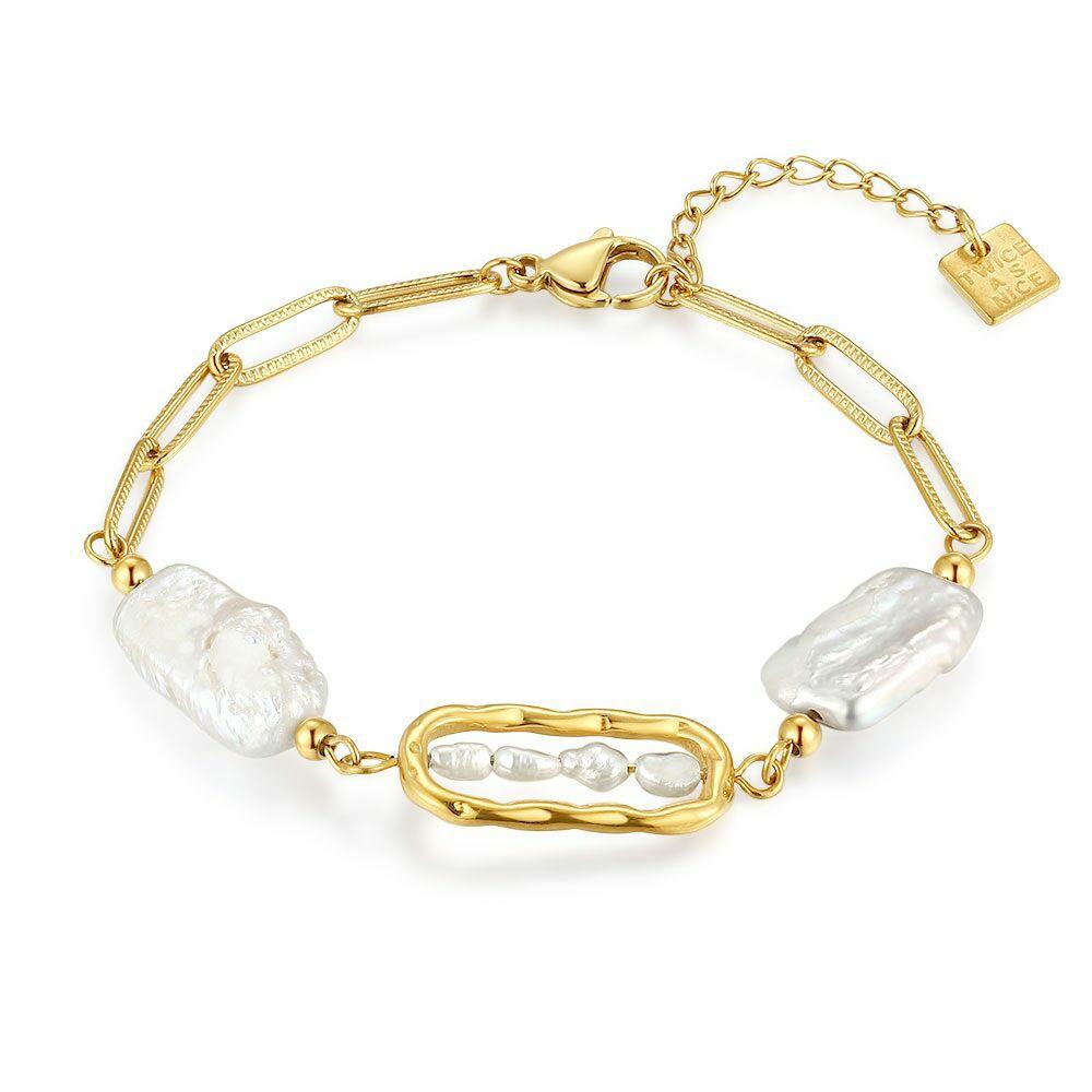 Bracelets | Gold Coloured Stainless Steel Bracelet, Pearls Bracelets Bracelets