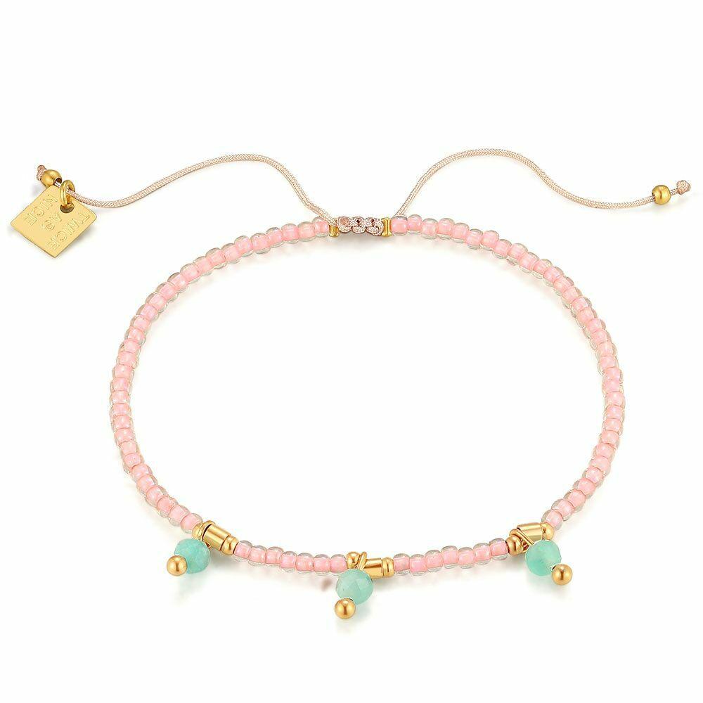 Bracelets | Gold Coloured Stainless Steel Bracelet, Pink And Turquoise Stones Bracelets Bracelets