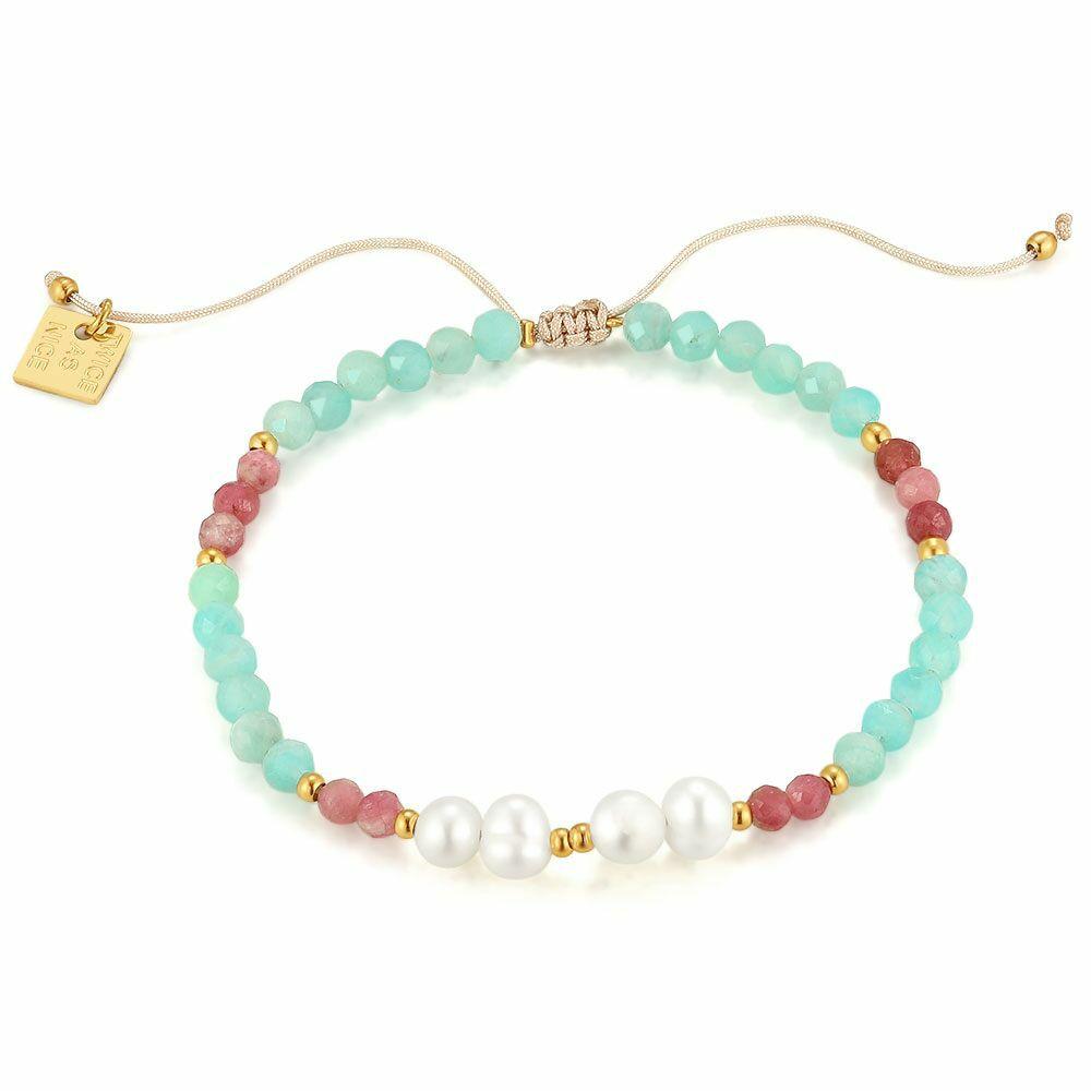 Bracelets | Gold Coloured Stainless Steel Bracelet, Pink And Turquoise Stones Bracelets Bracelets