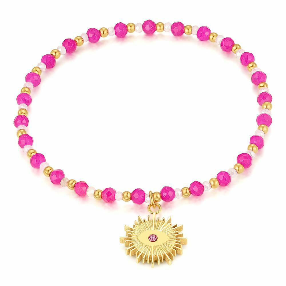 Bracelets | Gold Coloured Stainless Steel Bracelet, Pink Eye Bracelets Bracelets