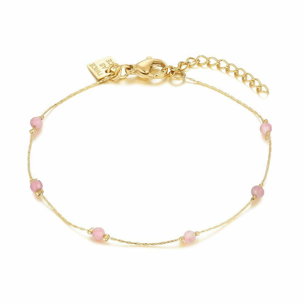 Bracelets | Gold Coloured Stainless Steel Bracelet, Pink Stones Bracelets Bracelets