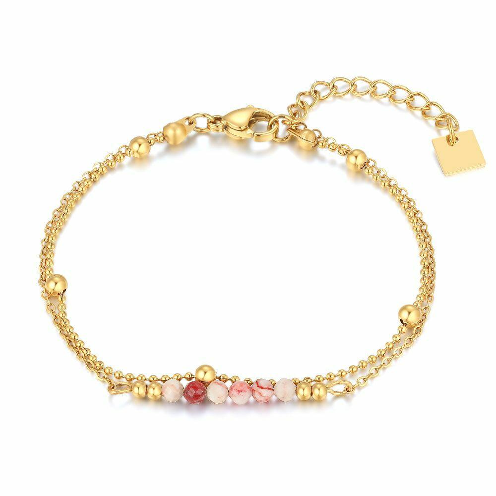 Bracelets | Gold Coloured Stainless Steel Bracelet, Pink-White Stones Bracelets Bracelets