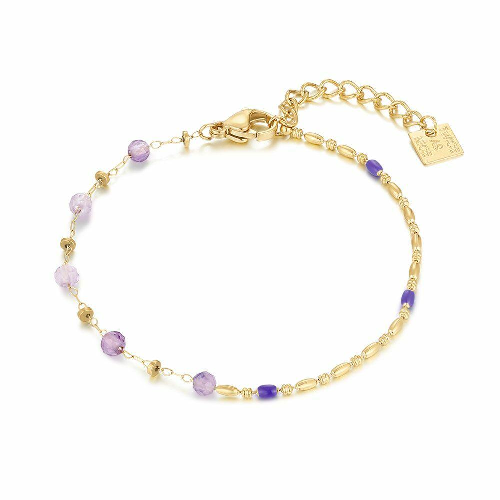 Bracelets | Gold Coloured Stainless Steel Bracelet, Purple Stones, Tiny Ovals Bracelets Bracelets