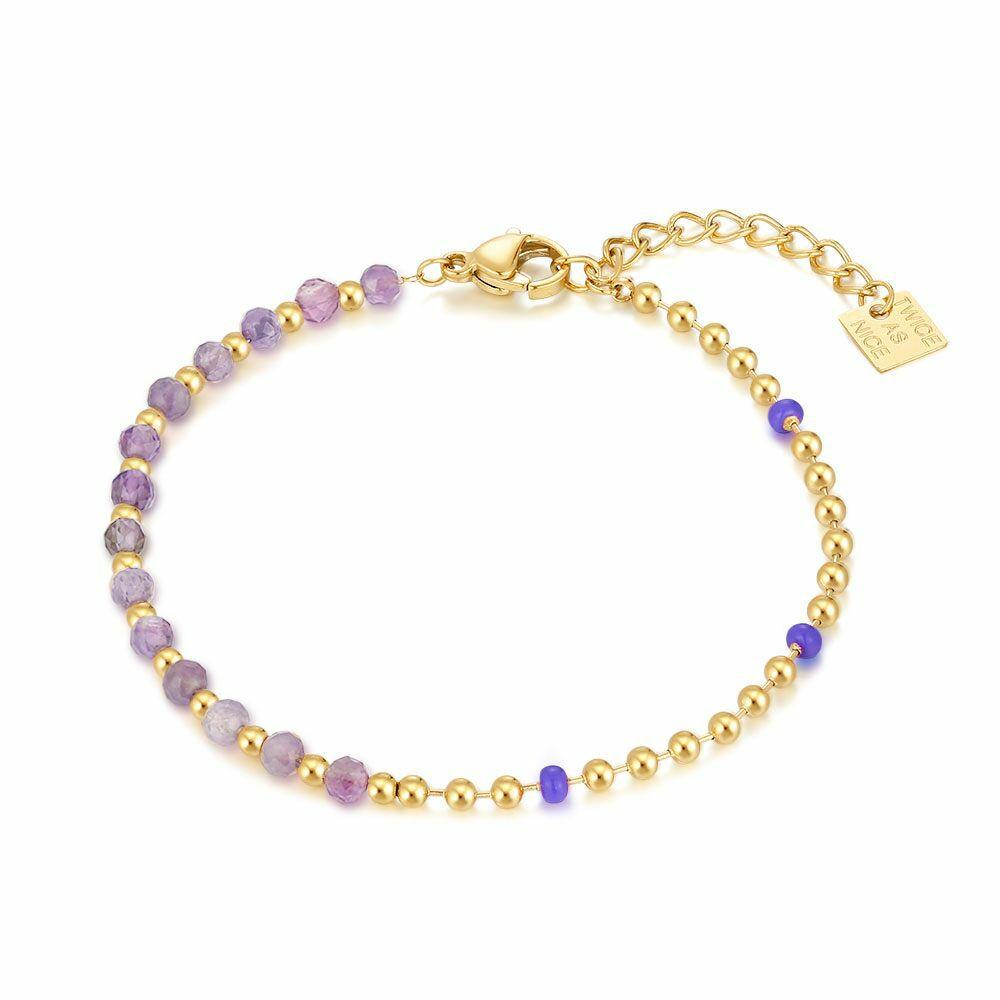 Bracelets | Gold Coloured Stainless Steel Bracelet, Purple Stones Bracelets Bracelets