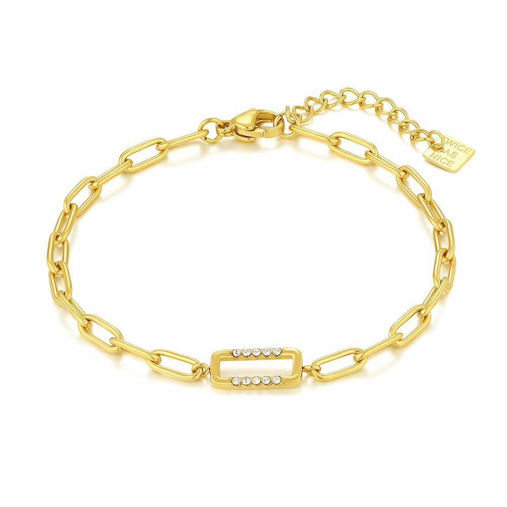 Bracelets | Gold Coloured Stainless Steel Bracelet, Rectangle, Crystals Bracelets Bracelets