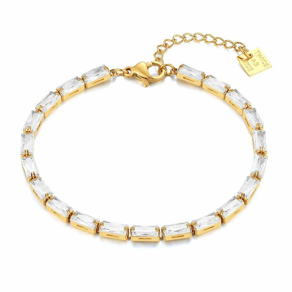 Bracelets | Gold Coloured Stainless Steel Bracelet, Rectangular Crystals Bracelets Bracelets