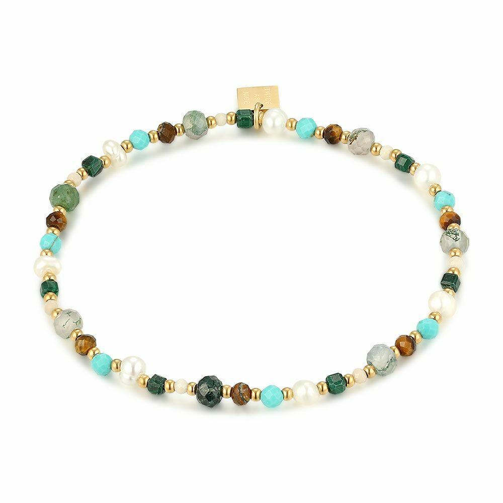 Bracelets | Gold Coloured Stainless Steel Bracelet, Semi-Precious Stones Bracelets Bracelets