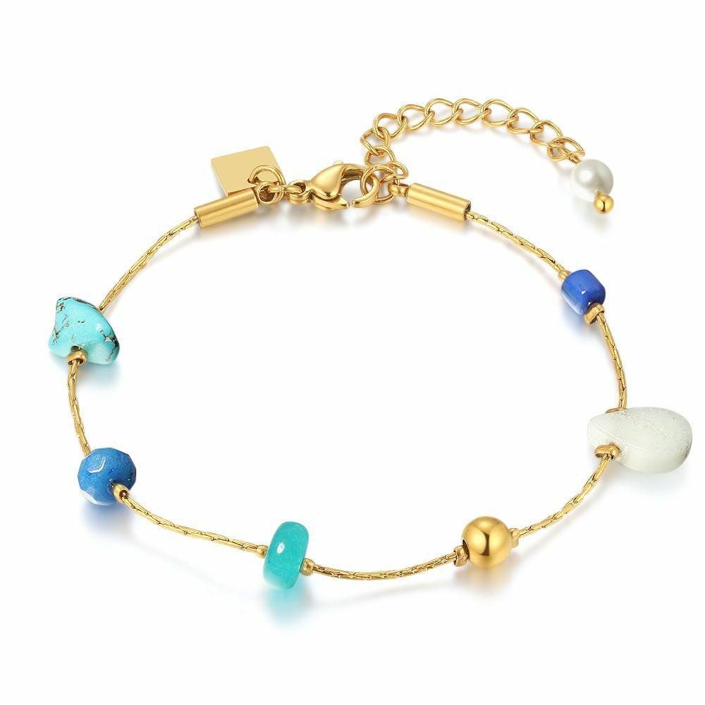 Bracelets | Gold Coloured Stainless Steel Bracelet, Semi-Precious Stones Bracelets Bracelets