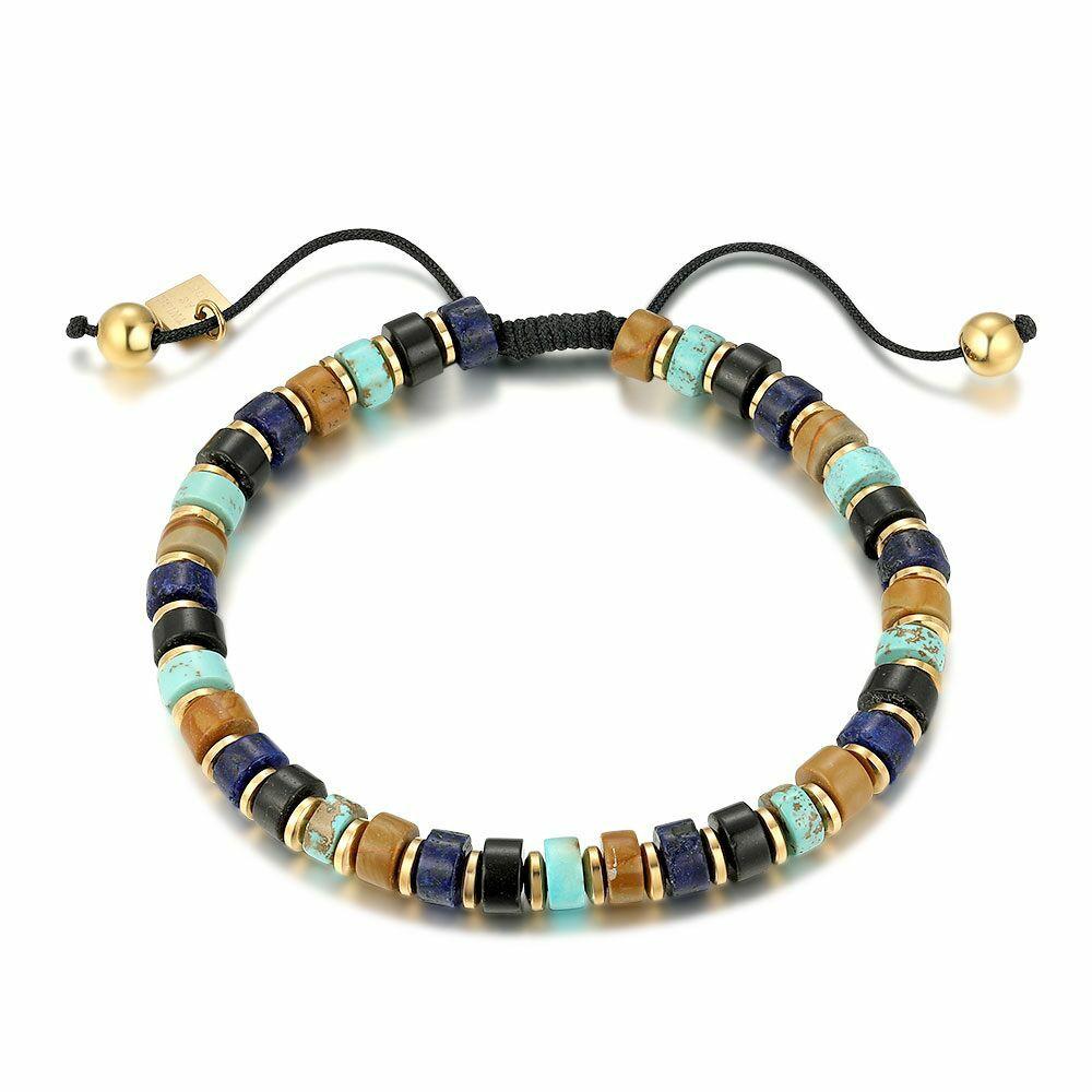 Bracelets | Gold Coloured Stainless Steel Bracelet, Semi-Precious Stones Bracelets Bracelets