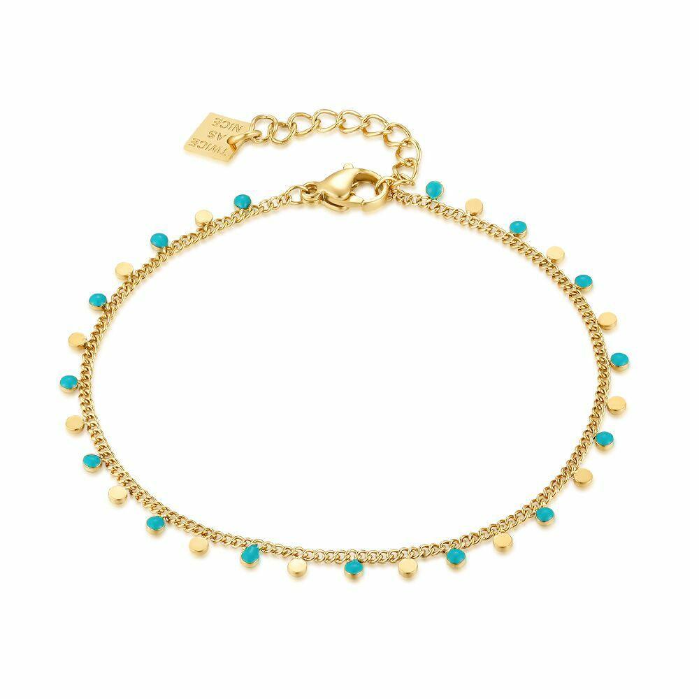 Bracelets | Gold Coloured Stainless Steel Bracelet, Small Blue And Gold Beads Bracelets Bracelets