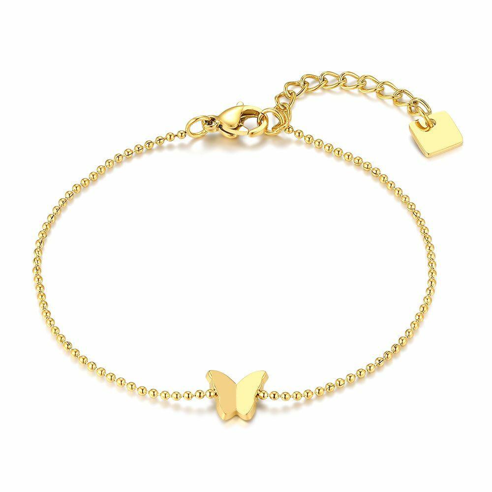 Bracelets | Gold Coloured Stainless Steel Bracelet, Small Butterfly Bracelets Bracelets