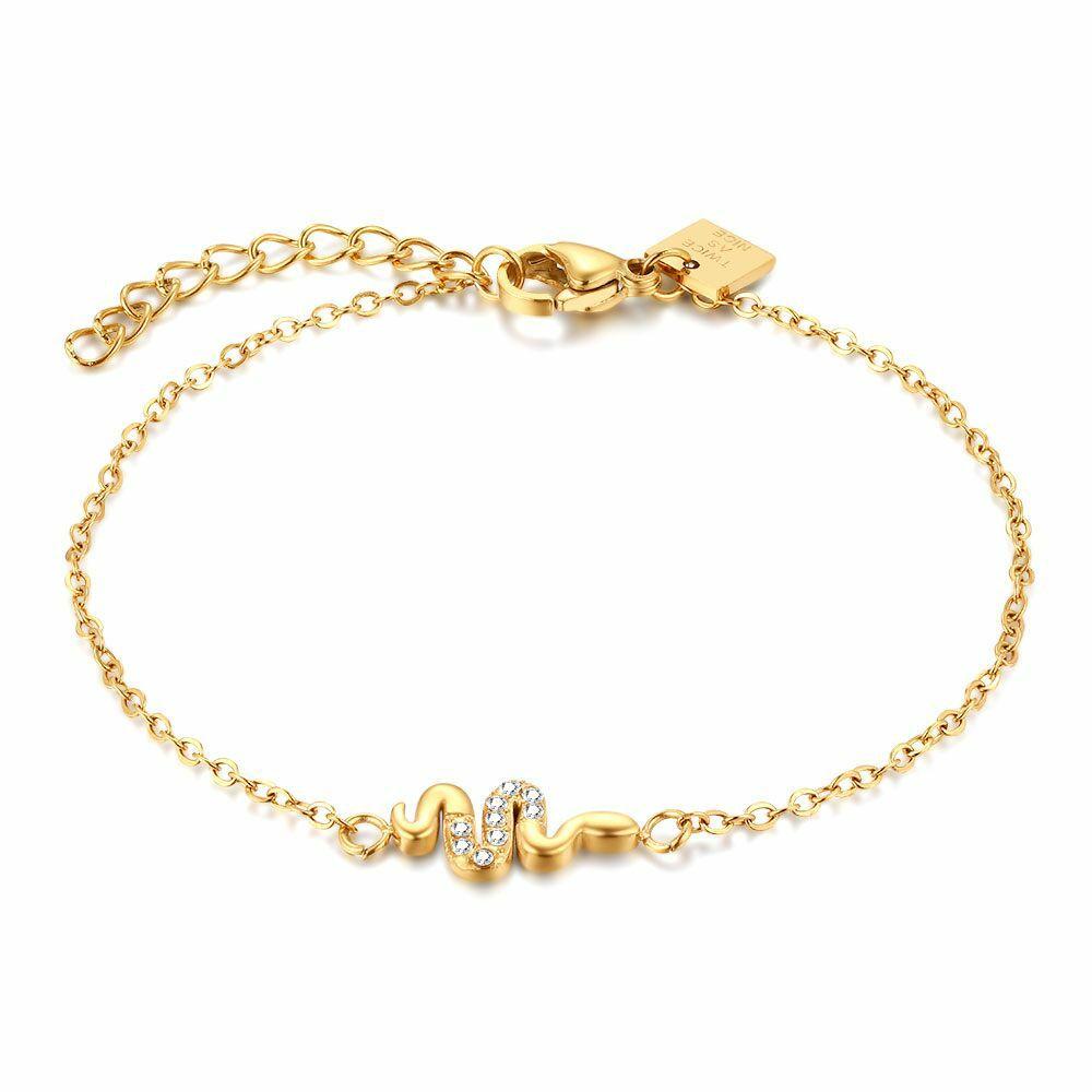 Bracelets | Gold Coloured Stainless Steel Bracelet, Snake, Crystals Bracelets Bracelets